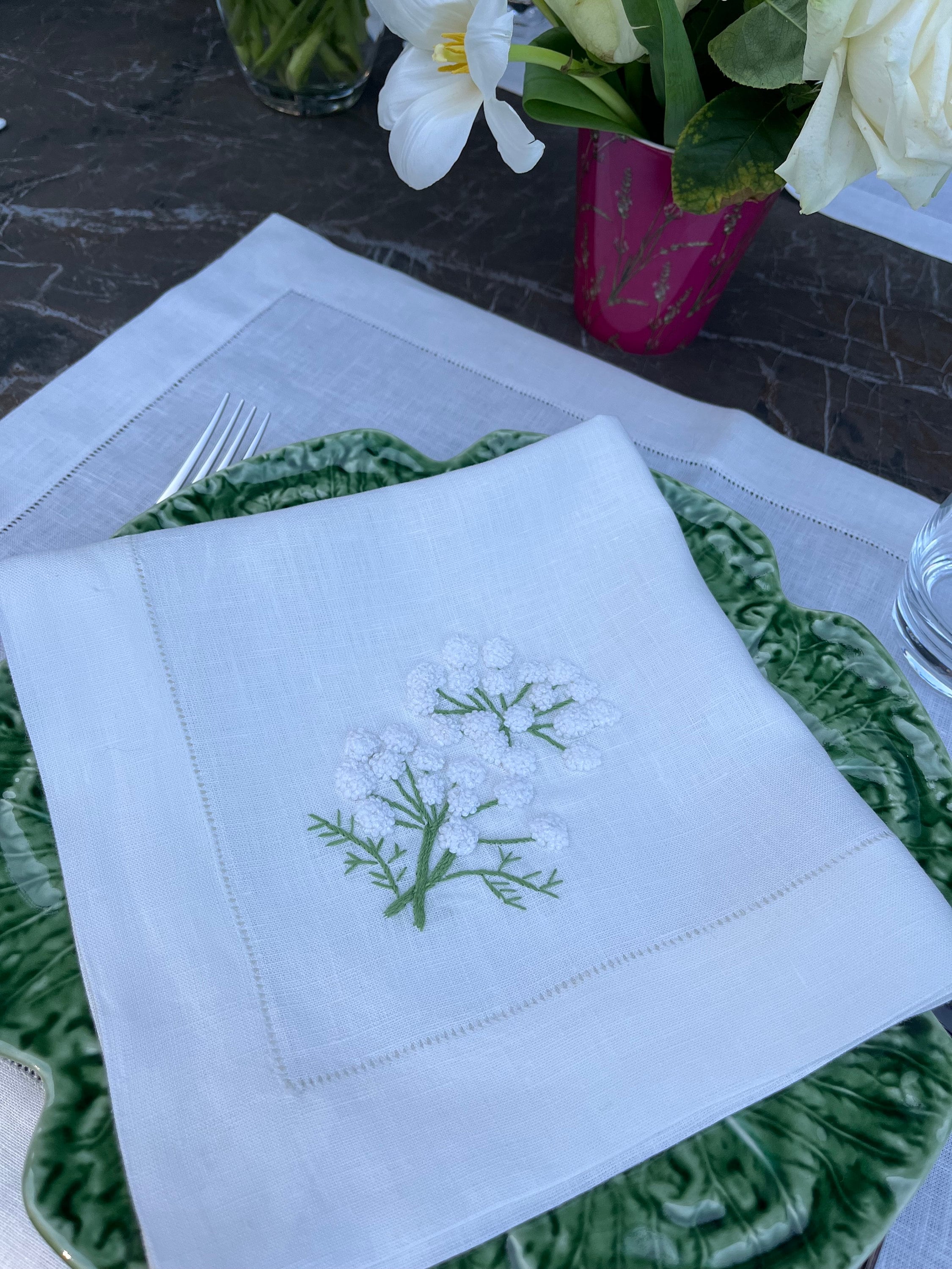 Genuine Linen Napkins - Set of 12 Cloth Napkins with Hemstitch Detail -  Hand Crafted Pure Luxury Linen Reusable Lunch Dinner Napkin - Fall Summer