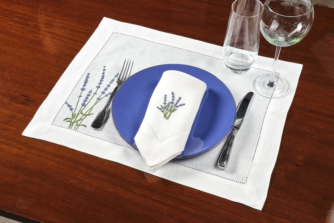 Lavender Embroidered Dinner Placemat and Napkin Set of 6 Etsy