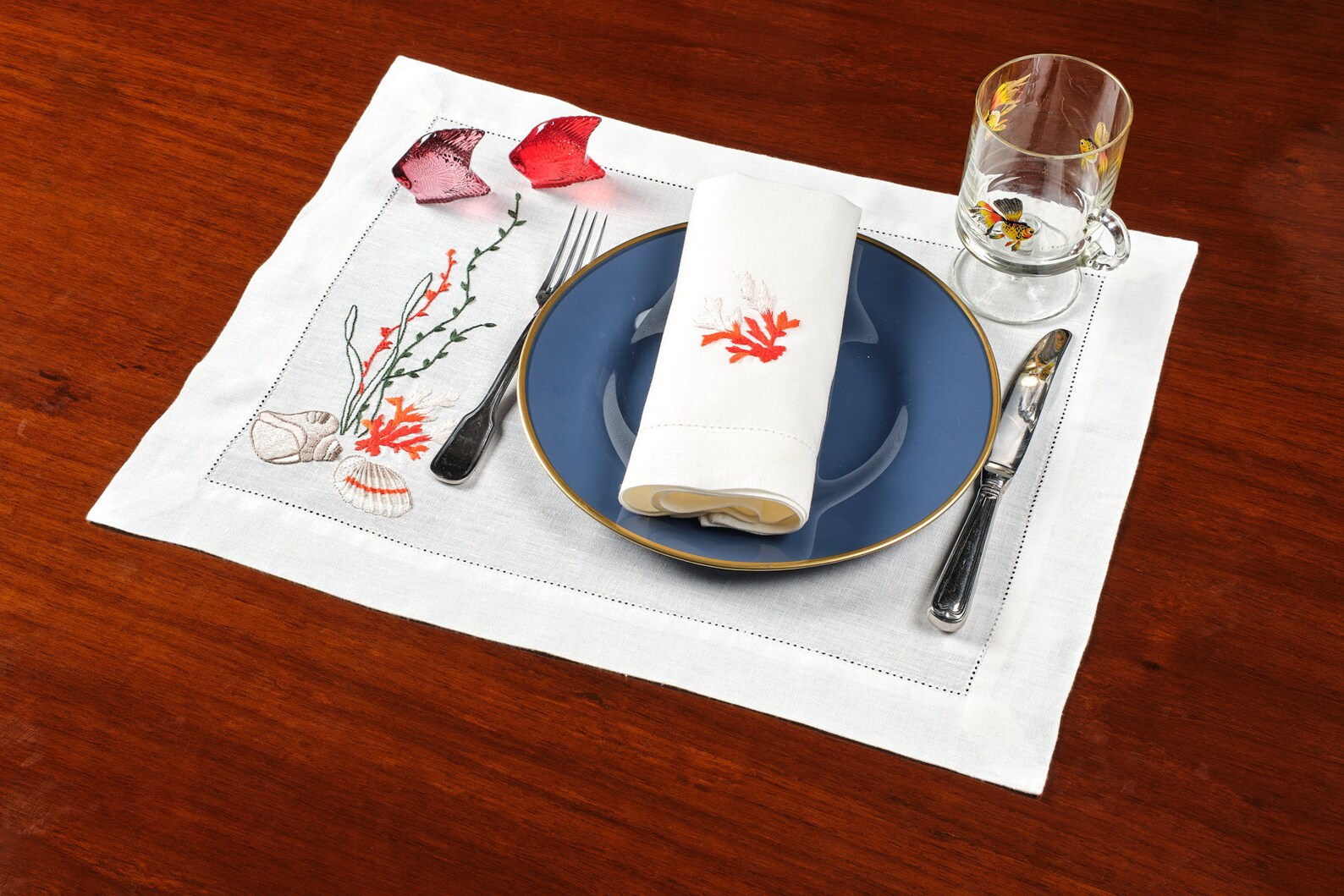Hand Embroidered Linen Placemat Napkin Set Sold in Set of 6 Etsy