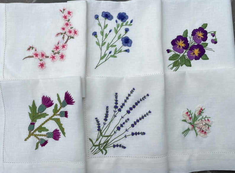 Hand Embroidered Linen Cloth Napkins Set of 6 Floral - Etsy