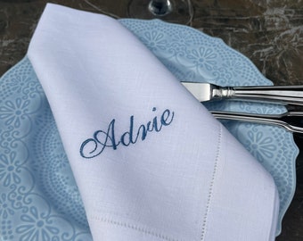 Servilleta reutilizable de lino con bordado de monograma, servilletas de tela personalizadas para bodas, bordado de monograma