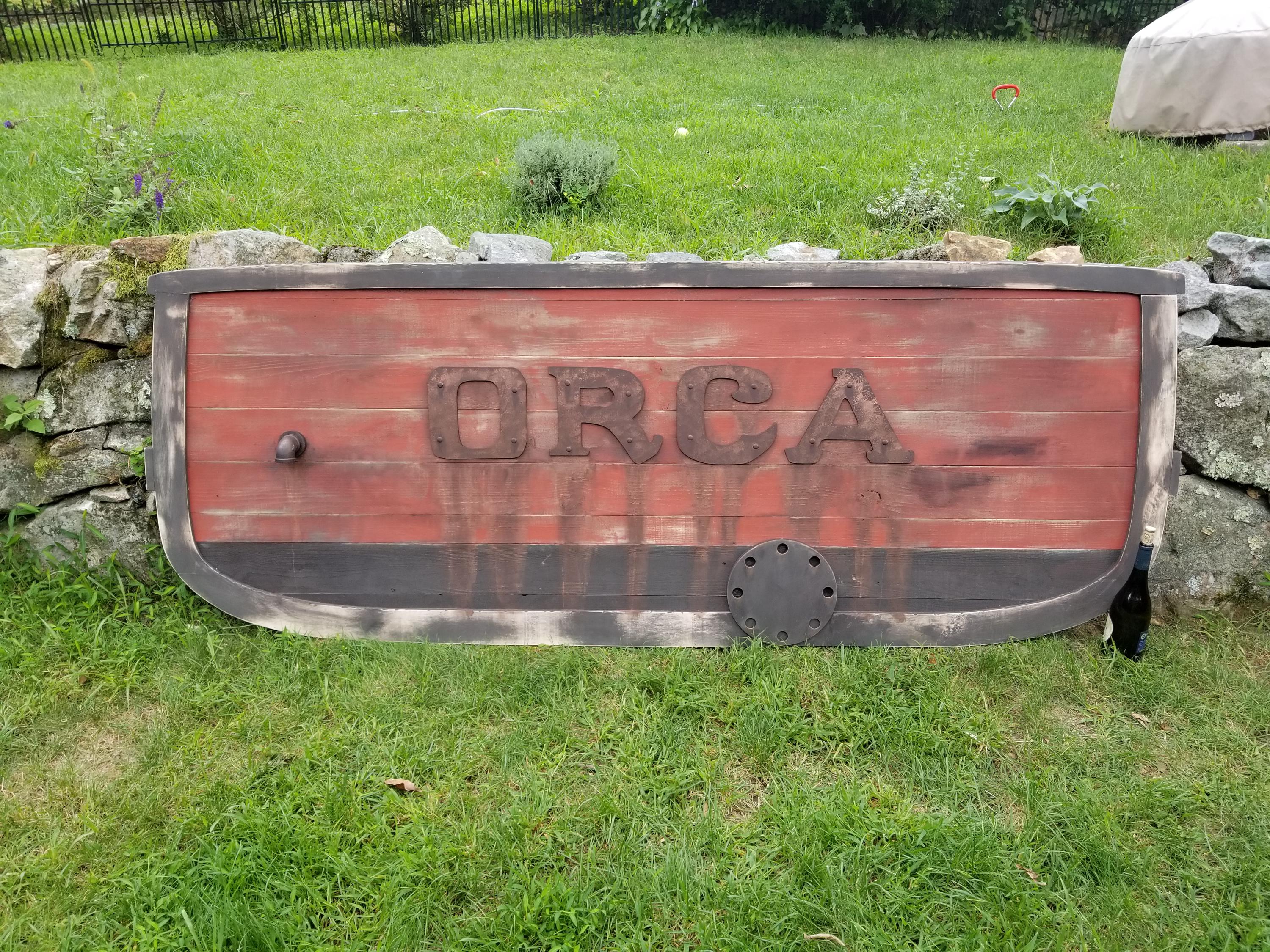 Movie Prop Replica - ORCA - Large 8ft WOOD TRANSOM Sign - Handmade Wood 3D Sign -Jaws