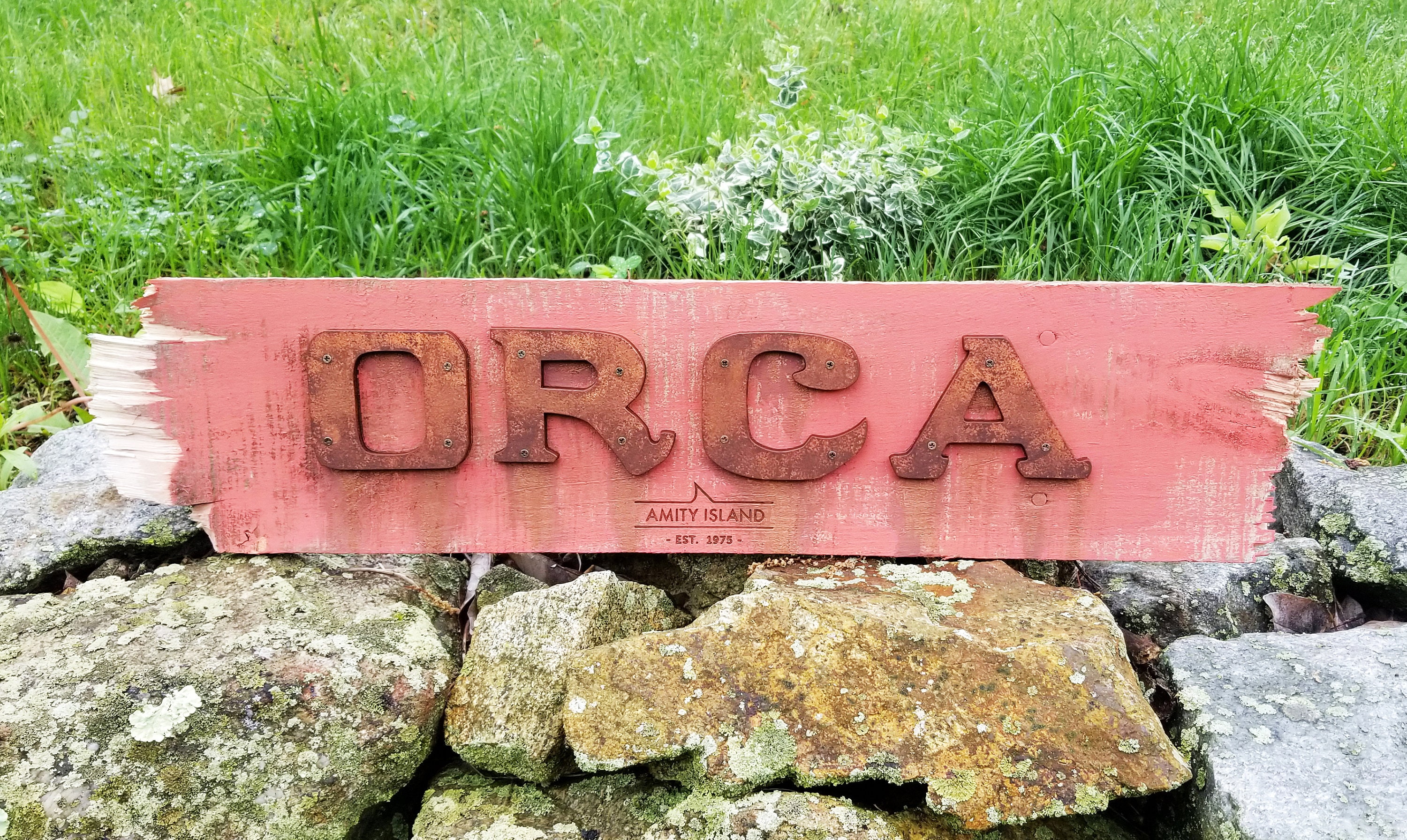 Prop Replica - ORCA - WOOD SIGN - Handmade Reclaimed Wood 3D & Engraved Sign - movie prop replica - Jaws