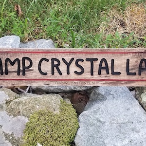 WOOD SIGN - Camp Crystal  Lake- Handmade Reclaimed Wood Engraved Sign - movie prop replica - Friday the 13th