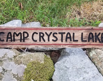 WOOD SIGN - Camp Crystal  Lake- Handmade Reclaimed Wood Engraved Sign - movie prop replica - Friday the 13th