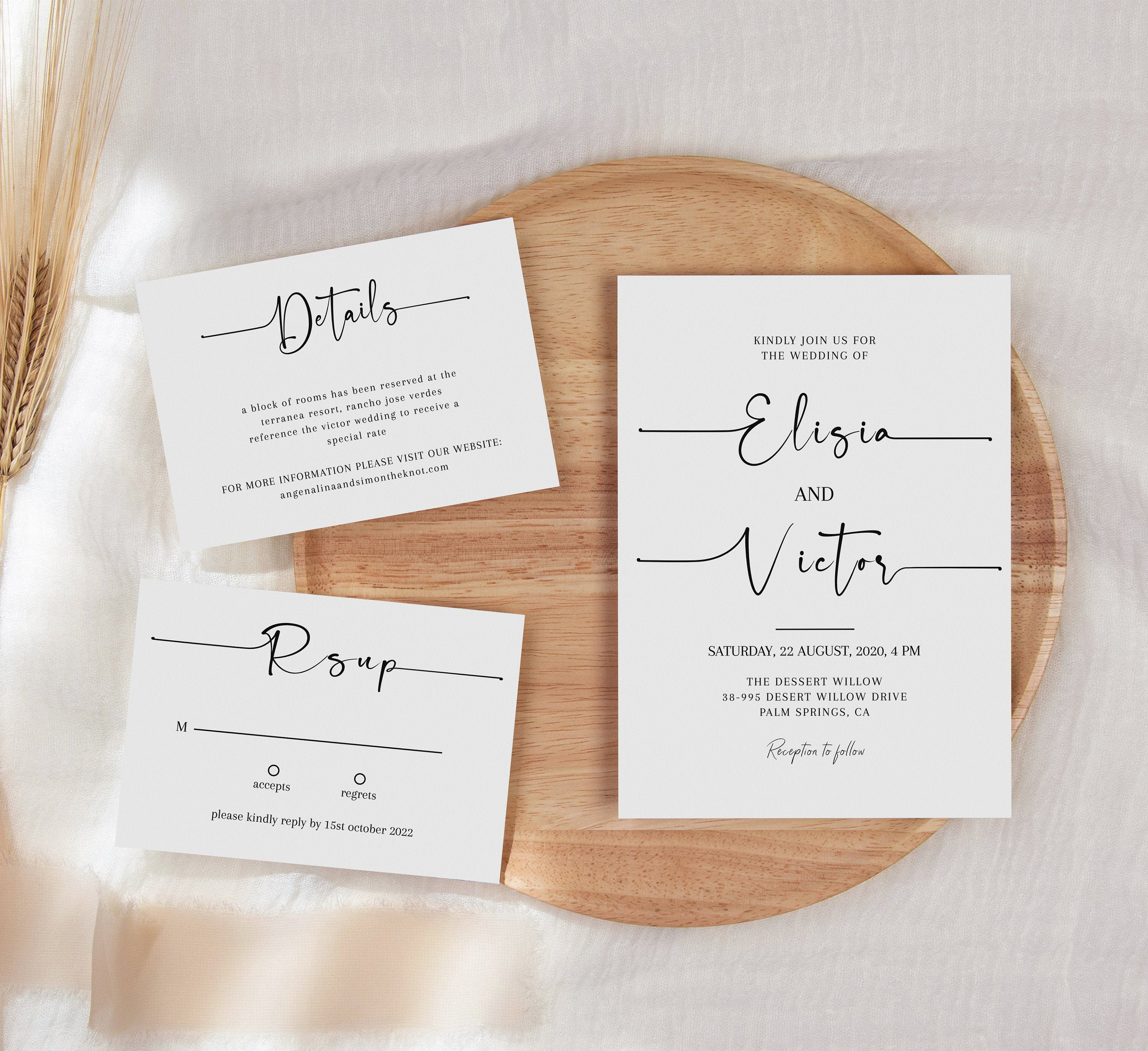 Minimalist Wedding Invitation Suite Simple Elegant Wedding | Etsy