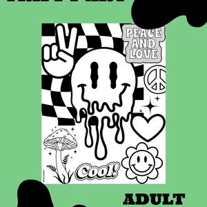 Drippy Peace Smiley Malseite zum Ausdrucken