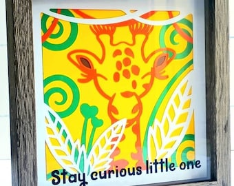 Stay Curious Little One, Shadow Box, 3D Shadow Box,  Gift Shadow box, Nursery Decor, Baby Nursery Shadow Box, Baby Shower Gift