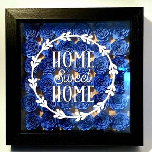 Floral shadow box, home sweet home, paper flower, shadow box, 3D floral shadow box, 3D wall decor, flower shadow box, shadow box flowers image 1