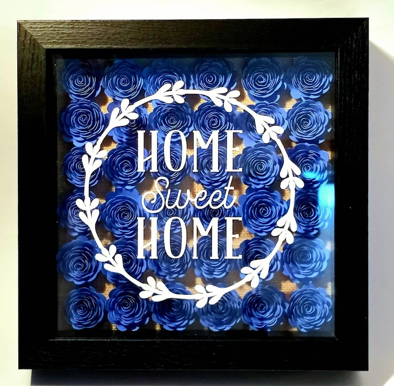 Floral shadow box, home sweet home, paper flower, shadow box, 3D floral shadow box, 3D wall decor, flower shadow box, shadow box flowers image 1