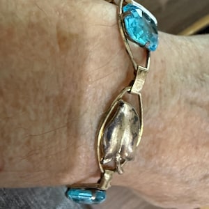Gold Filled Braclet with Blue Topaz Glass Stones and Leaf Motif