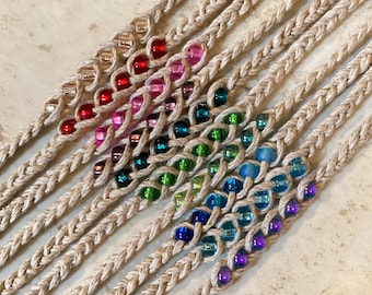 Beaded Hemp Wish Bracelet, Natural/Tan Hemp, Simple Bracelet, Beaded Bracelet, Boho Jewelry, Friendship Bracelet, you choose color!