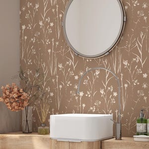 Boho Beige Floral Wallpaper | Nature Removable Self Adhesive Botanical Wallpaper | Neutral Floral Peel and Stick or Traditional Wallpaper