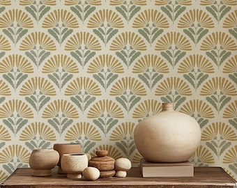 Retro Floral Daisy Wallpaper, Minimalistic Floral Modern Wall Decor, Delicate Peel and Stick or Traditional Wall Covering