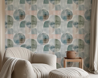Abstract Watercolor Wallpaper | Contemporary Removable Self Adhesive Modern Wallpaper | Geometrical Minimalist Wall Decor | Mid Century