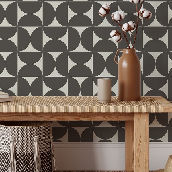 Semi Circles Gray Wallpaper | Scandinavian Removable Self Adhesive Wallpaper | Geometric Minimalistic Peel n Stick or PrePasted Wallpaper