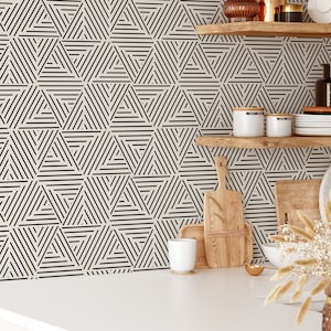 Striped Elements Peel and Stick Wallpaper | Removable Self Adhesive Geometrical Pattern | Modern Tiles Wallpaper | Eco Friendly