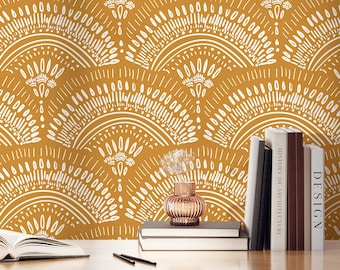 Boho Mustard Wallpaper | Removable Self Adhesive Scandinavian Wallpaper | Geometrical Peel and Stick or Pre-Pasted Wallpaper