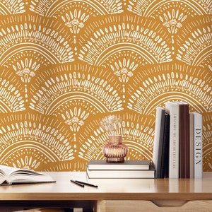 Boho Mustard Wallpaper | Removable Self Adhesive Scandinavian Wallpaper | Geometrical Peel and Stick or Pre-Pasted Wallpaper