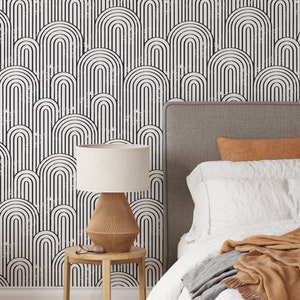 Black and White Arch Wallpaper | Removable Self Adhesive Modern Tile Wallpaper | Geometrical Peel and Stick or Pre-Pasted Wallpaper