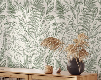 Leaves and Herbs Wallpaper | Removable Self Adhesive Botanical Wallpaper | Floral Peel and Stick or Pre-Pasted Wallpaper | Eco Friendly