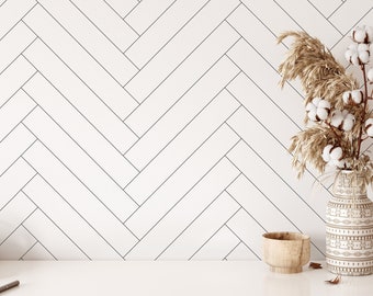 Herringbone Wood Parquet Wallpaper | Removable Self Adhesive Modern Tile Wallpaper | Geometrical Peel and Stick or Pre-Pasted Wallpaper