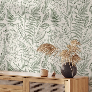 Leaves and Herbs Wallpaper | Removable Self Adhesive Botanical Wallpaper | Floral Peel and Stick or Pre-Pasted Wallpaper | Eco Friendly