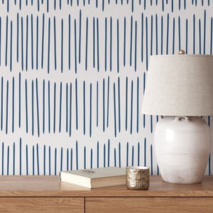 Modern Lines Blue Wallpaper | Removable Self Adhesive Home Decor Wallpaper | Geometrical Peel and Stick or Pre-Pasted Wallpaper