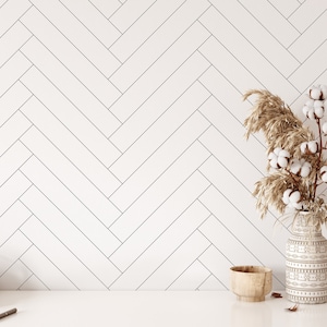 Herringbone Wood Parquet Wallpaper | Removable Self Adhesive Modern Tile Wallpaper | Geometrical Peel and Stick or Pre-Pasted Wallpaper