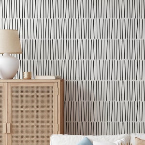 Moderne minimalistische Tapete | Abnehmbare selbstklebende schwarz-weiße Tapete | Geometrisches Peel and Stick oder Pre-pasted Wallpaper