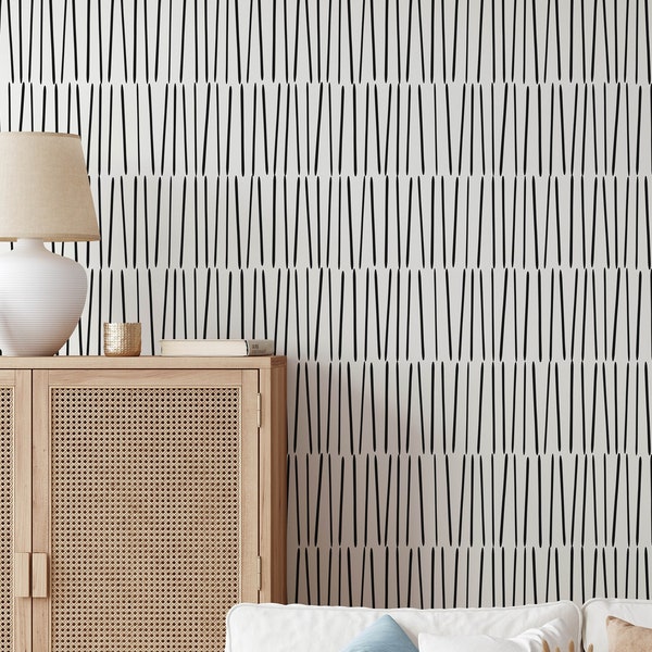 Modern Minimalistic Wallpaper | Removable Self Adhesive Black White Wallpaper | Geometrical Peel and Stick or Pre-Pasted Wallpaper