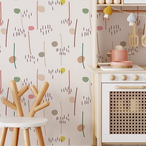 Kreise und Linien Wallpaper | Abnehmbare skandinavische Tapete | Fun Peel and Stick oder vorgeklebte Tapete