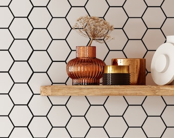 Hexagon Wallpaper | Removable Self Adhesive Black White Tile Wallpaper | Geometrical Peel and Stick or Pre-Pasted Wallpaper