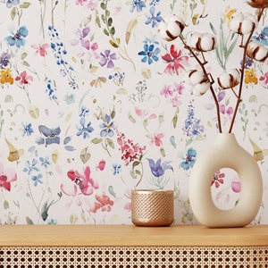 Beautiful Garden Wallpaper | Removable Self Adhesive Watercolor Wallpaper | Floral Peel and Stick or Pre-Pasted Wallpaper