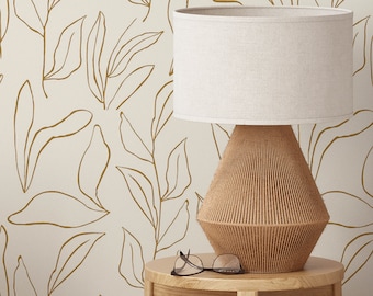 Modern Boho Leaves Wallpaper | Removable Self Adhesive Minimalistic Wallpaper | Neutral Floral Peel and Stick or Pre-Pasted Wallpaper