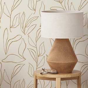 Modern Boho Leaves Wallpaper | Removable Self Adhesive Minimalistic Wallpaper | Neutral Floral Peel and Stick or Pre-Pasted Wallpaper