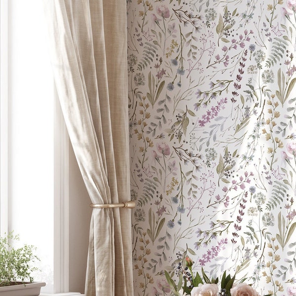 Botanical Watercolor Wallpaper | Removable Self Adhesive Garden Wallpaper | Floral Peel and Stick or Pre-Pasted Wallpaper