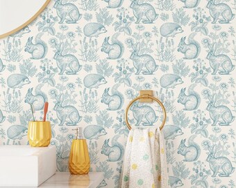 Woodland Animals Wallpaper, Removable Forest Nursery Wall Decor, Peel and Stick Botanical Wallcovering for Kids Accent Walls