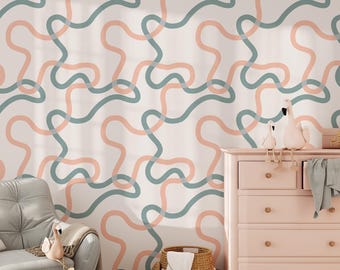 Boho Colorful Lines Wallpaper | Removable Self Adhesive Scandinavian Naive Wallpaper | Minimalistic Modern Kids Peel and Stick or Pre-Pasted