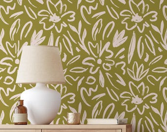 Boho Tapete Blumen | Abnehmbare selbstklebende botanische Tapete | Kinderzimmer abziehen und aufkleben oder vorgeklebte Tapete | Umweltfreundlich