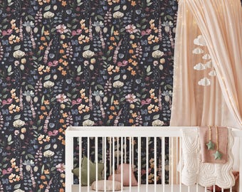 Dark Colored Garden Wallpaper | Removable Self Adhesive Botanical Wallpaper | Floral Peel and Stick Pre-Pasted Traditional Wallcovering, Eco