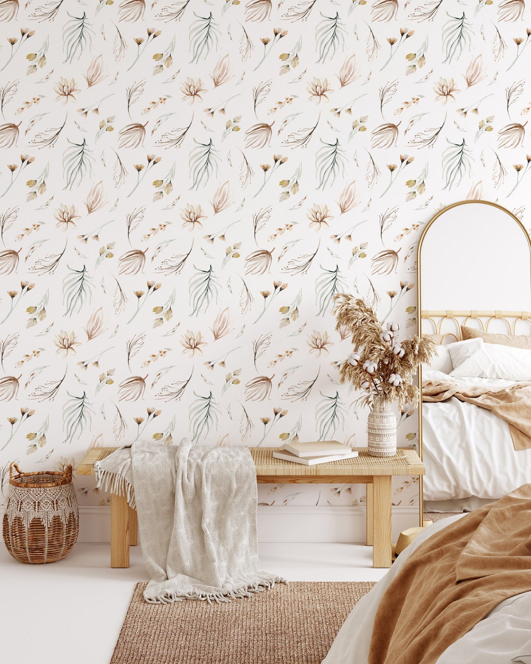 Modern Botanical Wallpaper Removable Self Adhesive Watercolor Wallpaper