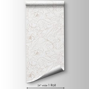 Boho pioenrozen behang | Verwijderbaar, zelfklevend minimalistisch behang | Peel-and-Stick of voorgelijmd behang met bloemen | Milieuvriendelijk afbeelding 8