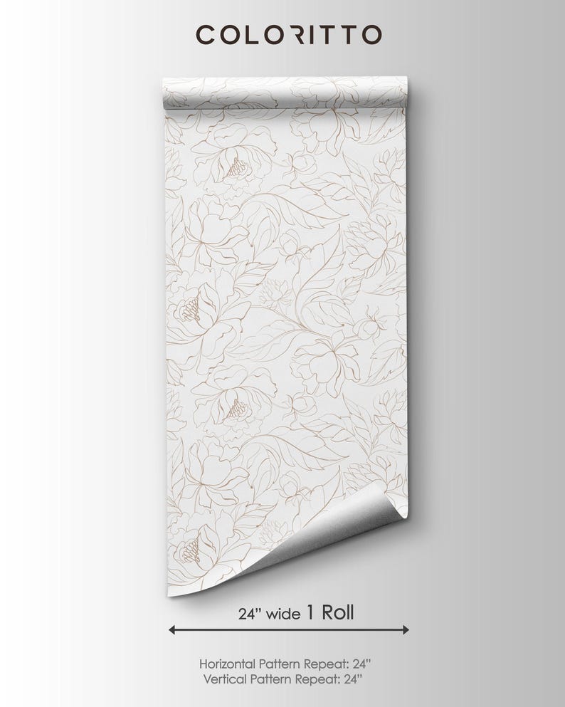 Boho pioenrozen behang | Verwijderbaar, zelfklevend minimalistisch behang | Peel-and-Stick of voorgelijmd behang met bloemen | Milieuvriendelijk afbeelding 8
