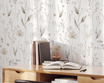 Boho Nature Floral Wallpaper | Removable Self Adhesive Botanical Wallpaper | Neutral Floral Peel and Stick or Traditional Wallpaper