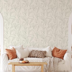 Green Leaves Floral Wallpaper | Removable Self Adhesive Minimalistic Wallpaper | Neutral Floral Peel and Stick or Pre-Pasted Wallpaper image 3