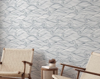 Sea Waves Peel and Stick Wallpaper Removable Self Adhesive Ocean Waves Wallpaper | Modern Peel and Stick Traditional or Pre-Pasted Wallpaper