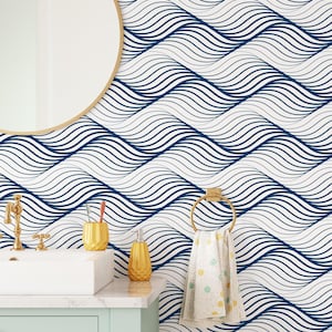 Water Waves Wallpaper | Abstract Removable Self Adhesive Waves Wallpaper | Peel and Stick or Pre-Pasted Wallpaper