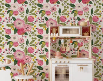 Sweet Spring Flowers Wallpaper | Removable Self Adhesive Botanical Wallpaper Floral Garden Peel and Stick or Traditional PrePasted Wallpaper
