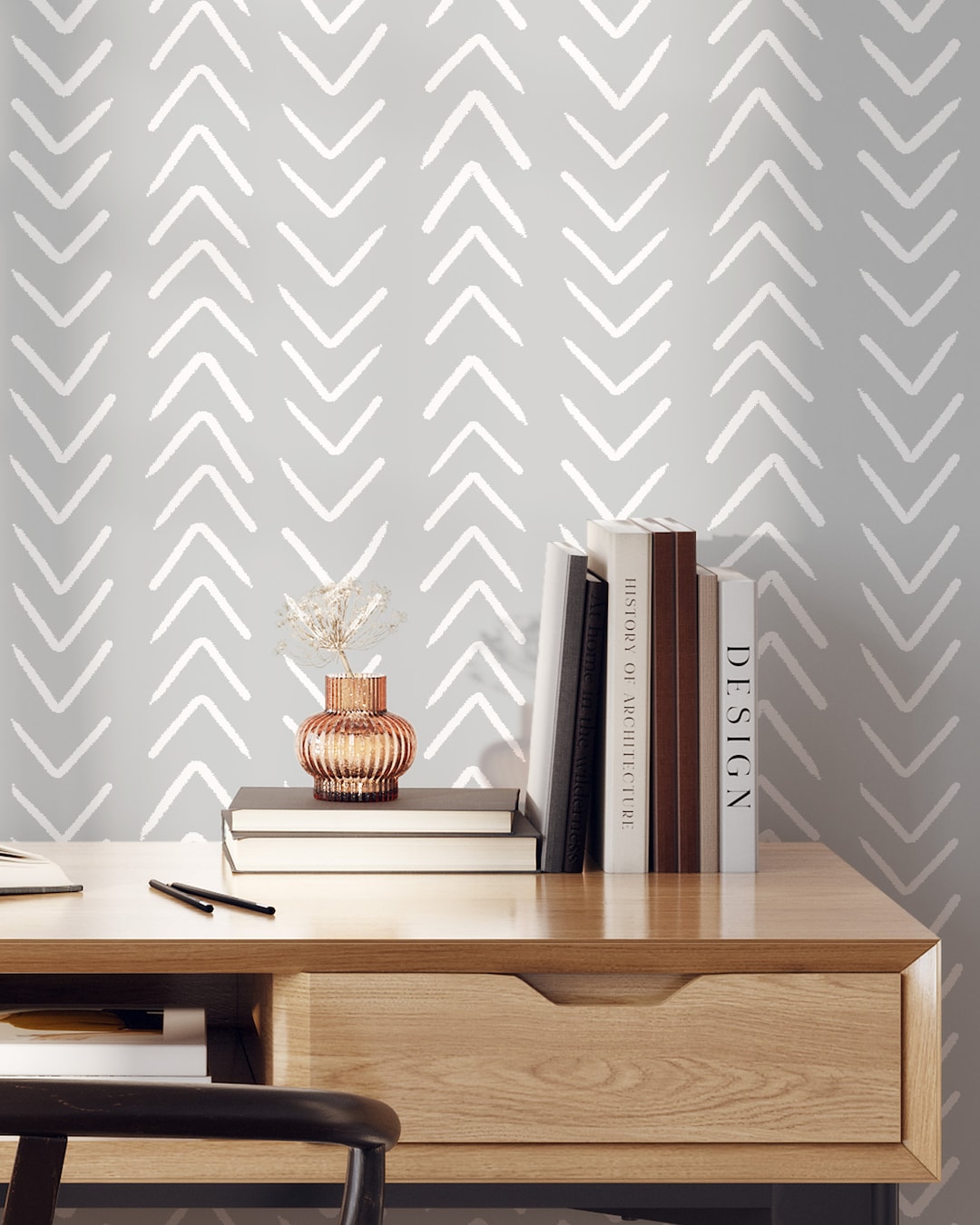 Grey Herringbone Wallpaper Removable Self Adhesive Hand Painted